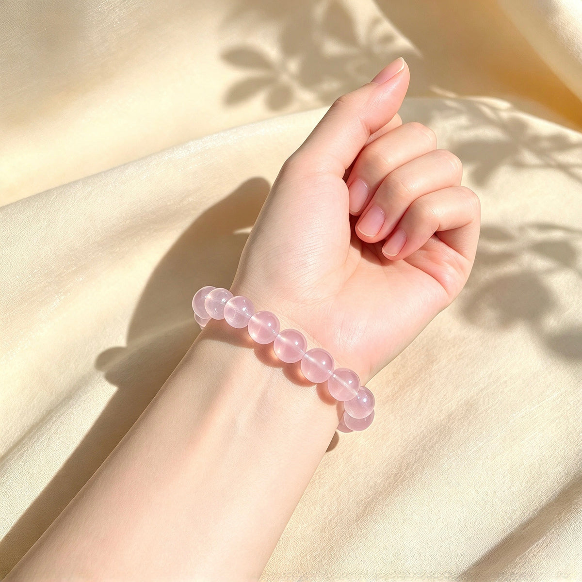 Natural Rose Quartz Beaded Bracelet — Crystal Gemstone, Love Stone