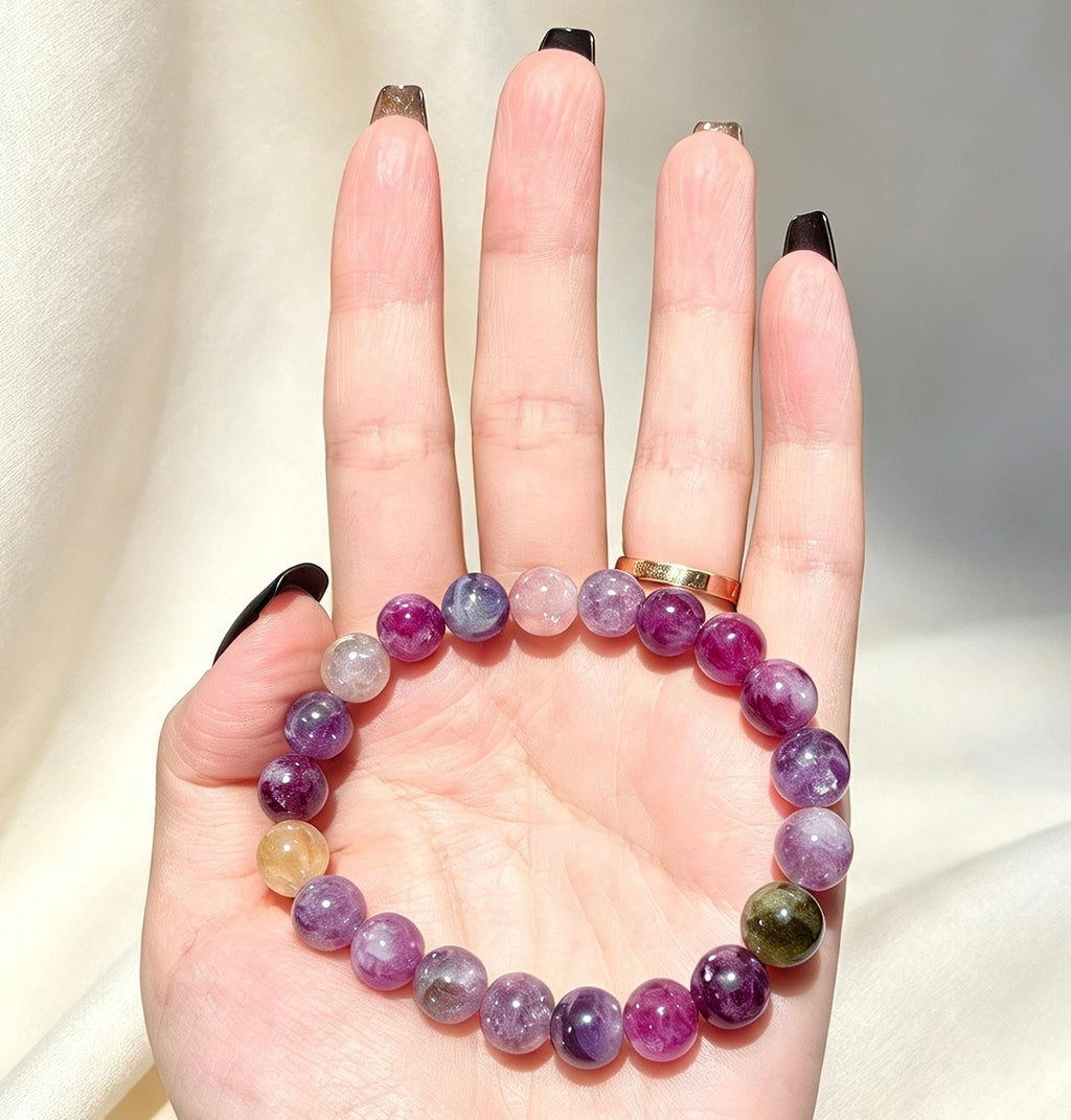 Multi‑Colour Lepidolite Matrix Beaded Bracelet 