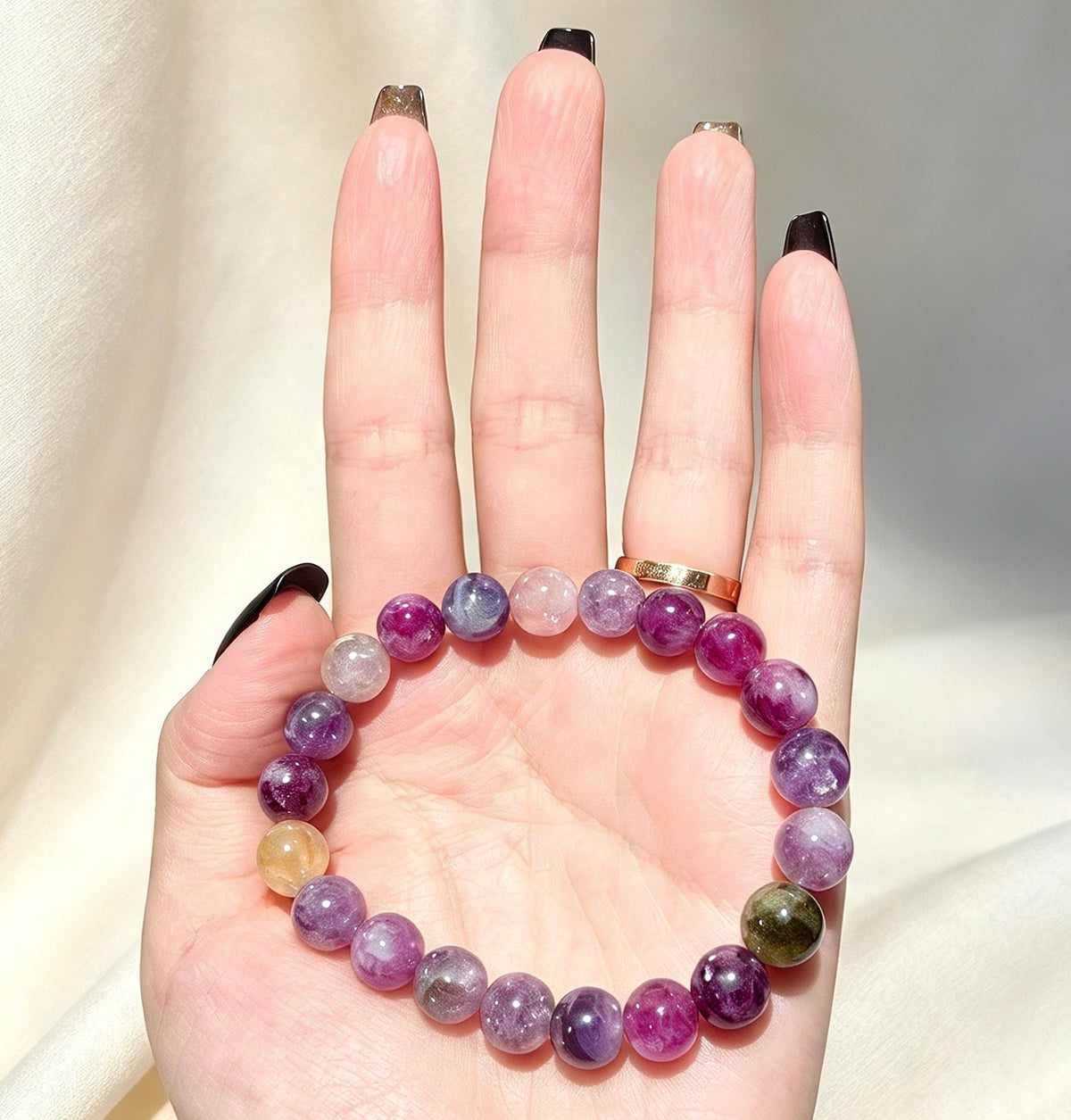 Multi‑Colour Lepidolite Matrix Beaded Bracelet 