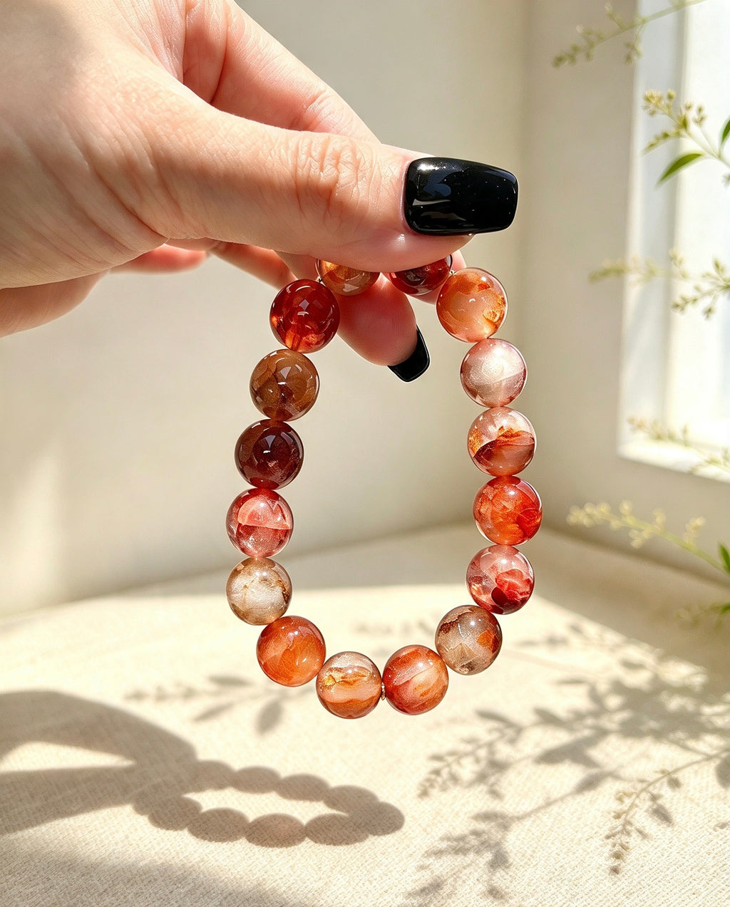 Natural Red Hematoid Quartz (Red Fire Quartz) Beaded Bracelet