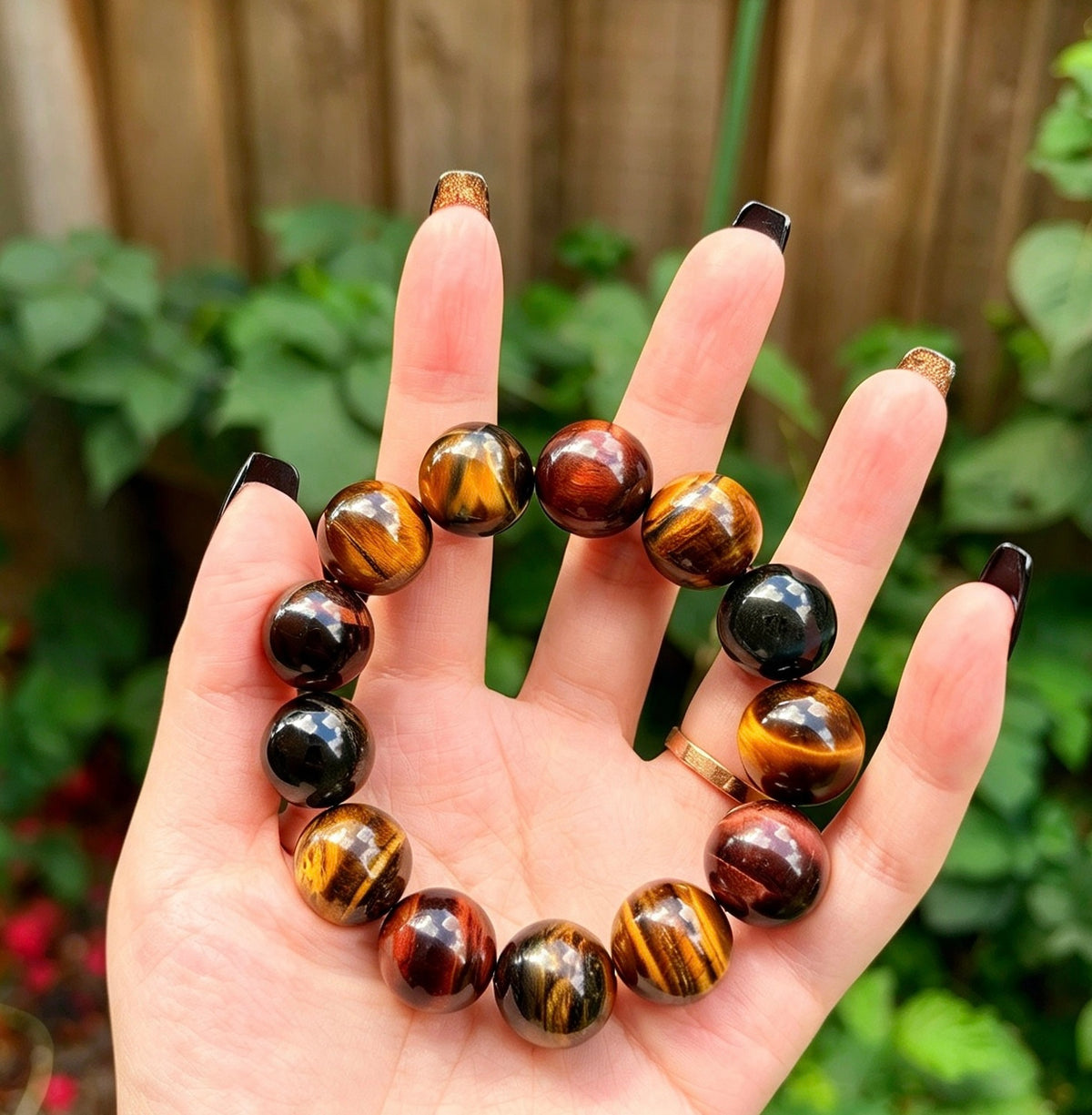 Natural Mixed Tiger's Eye Bracelet — 16mm Large Beads • Unisex
