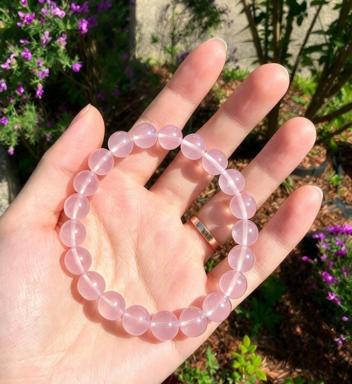 Natural Rose Quartz Beaded Bracelet — Crystal Gemstone, Love Stone