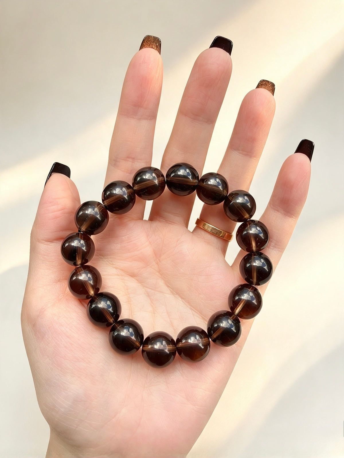 Natural Smoky Quartz Bracelet — 13mm Beads • Unisex