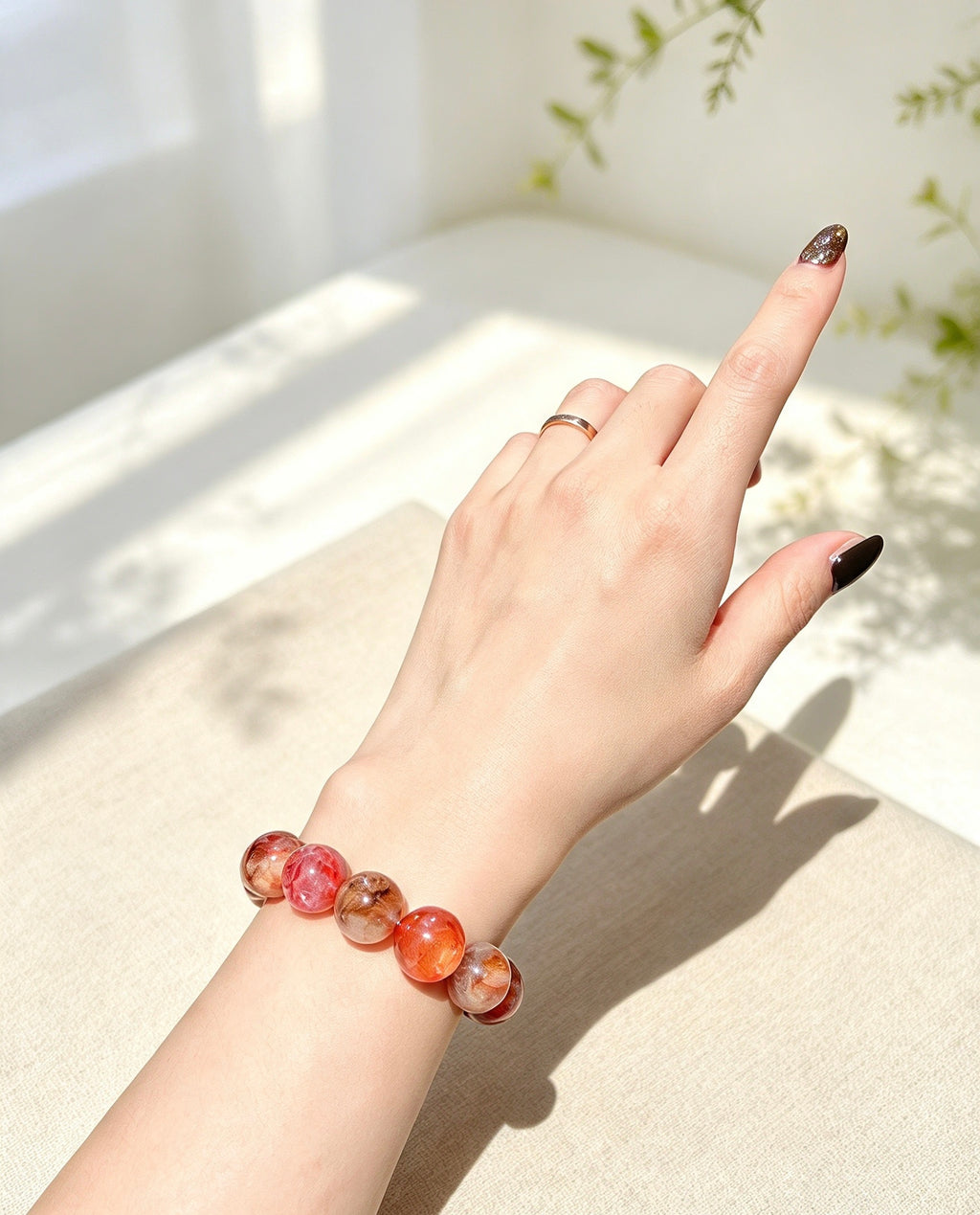 Natural Red Hematoid Quartz (Red Fire Quartz) Beaded Bracelet