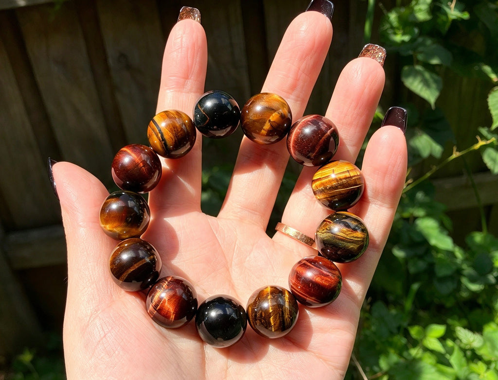 Natural Mixed Tiger's Eye Bracelet — 16mm Large Beads • Unisex