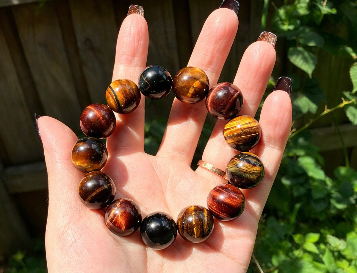 Natural Mixed Tiger's Eye Bracelet — 16mm Large Beads • Unisex