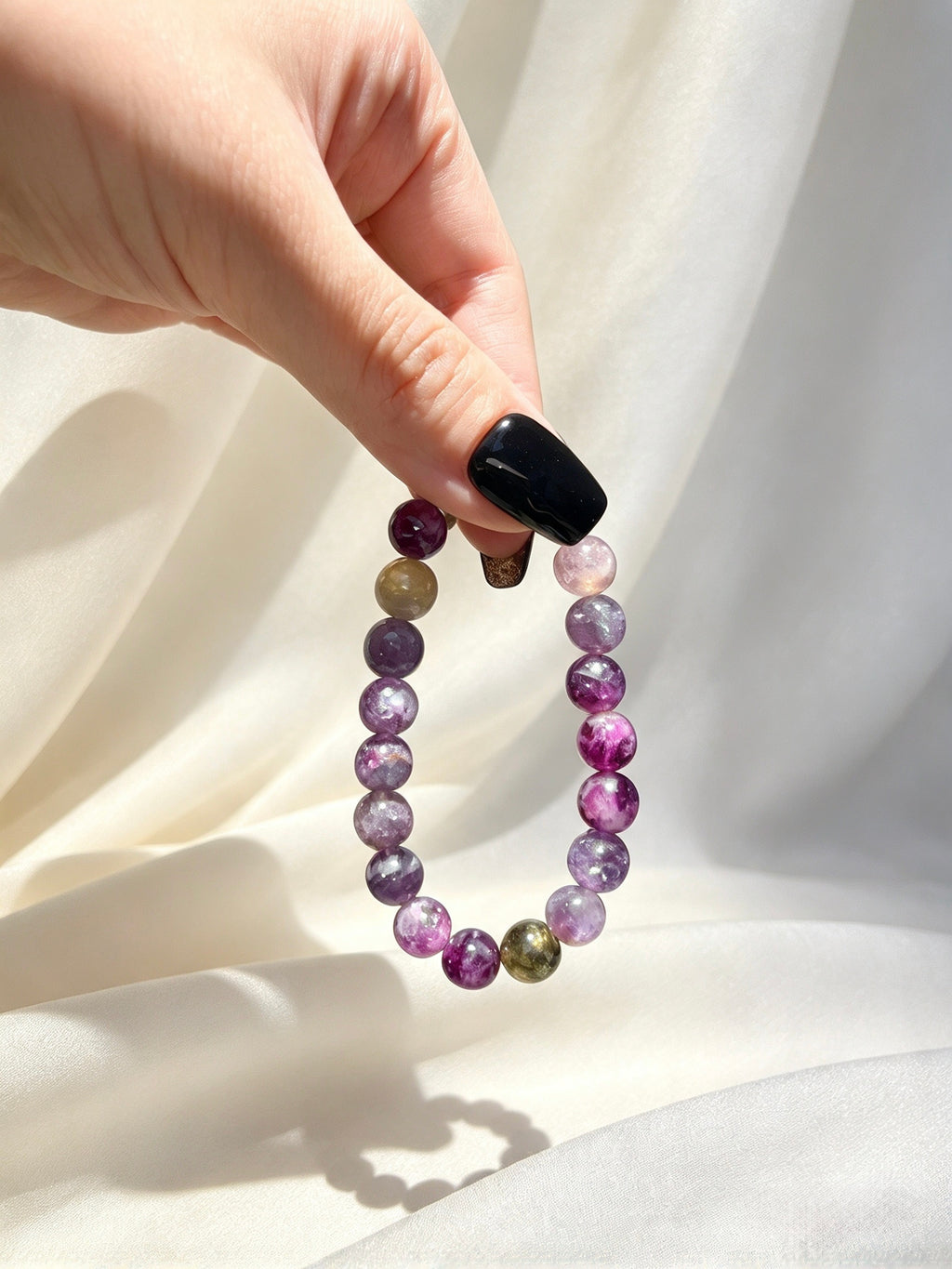 Multi‑Colour Lepidolite Matrix Beaded Bracelet 