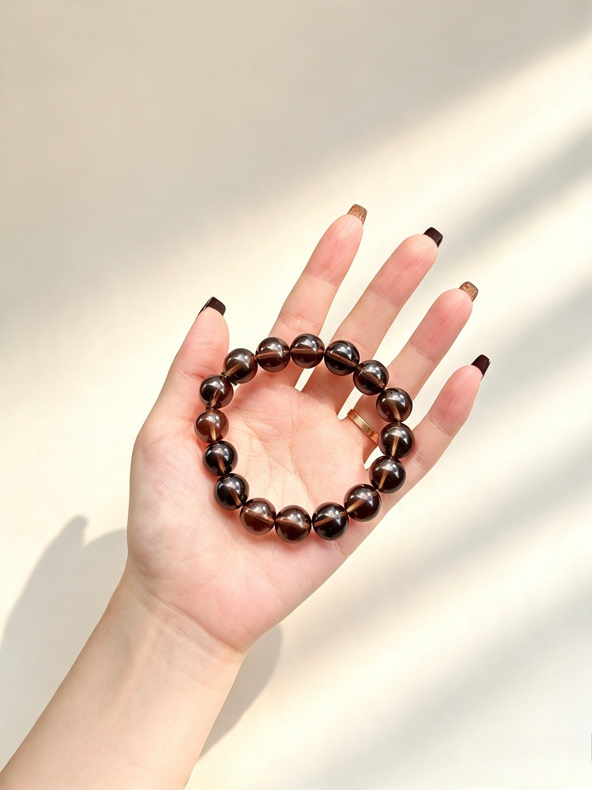 Natural Smoky Quartz Bracelet — 13mm Beads • Unisex